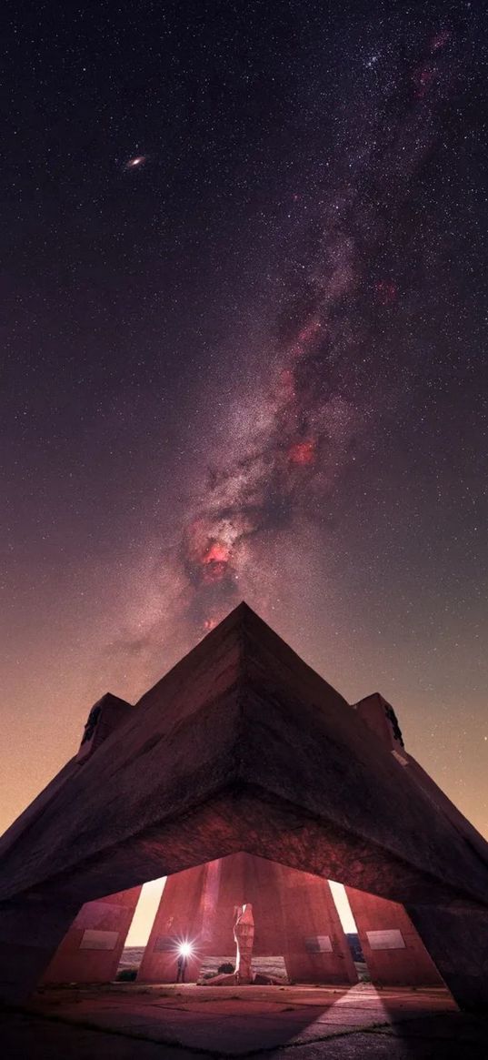 pyramid, milky way, night