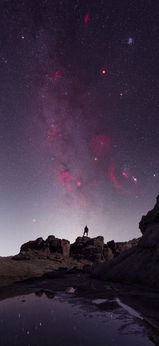 lake, hills, sunrise, starry sky, magellanic cloud