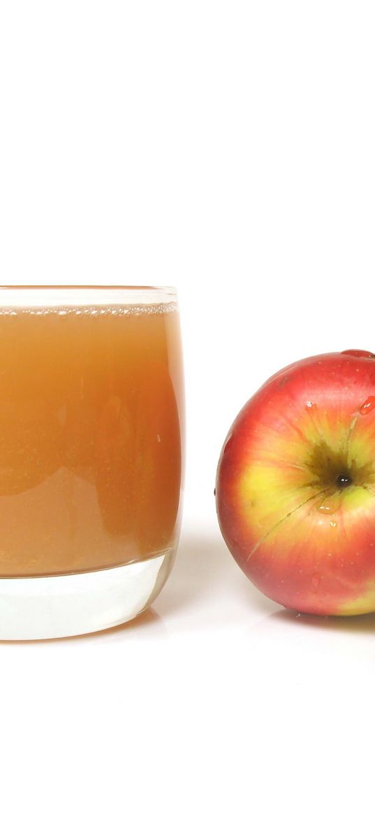 glass, juice, apples, straw, white background