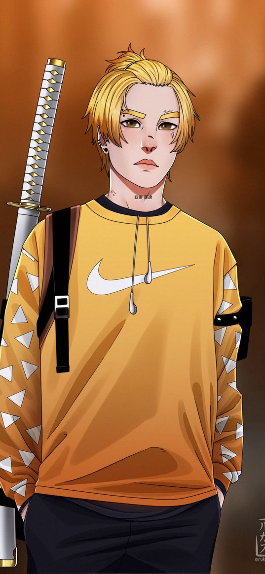 zenitsu agatsuma, demon slayer, anime, character, sports style, nike, art