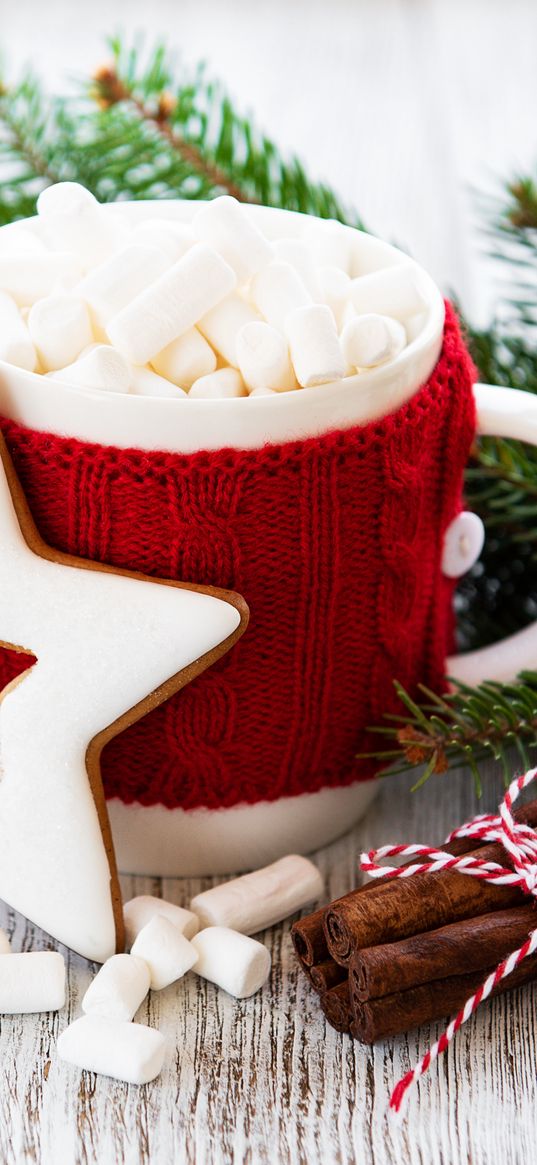 winter, holiday, christmas, mug, marshmallows, sweets