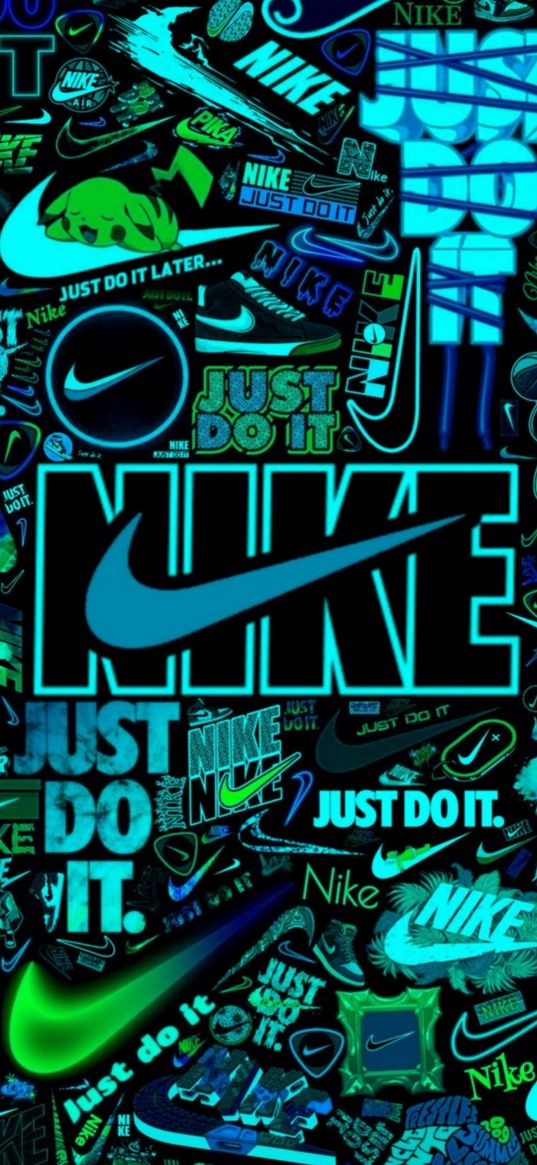 nike, logo, poster, neon, green