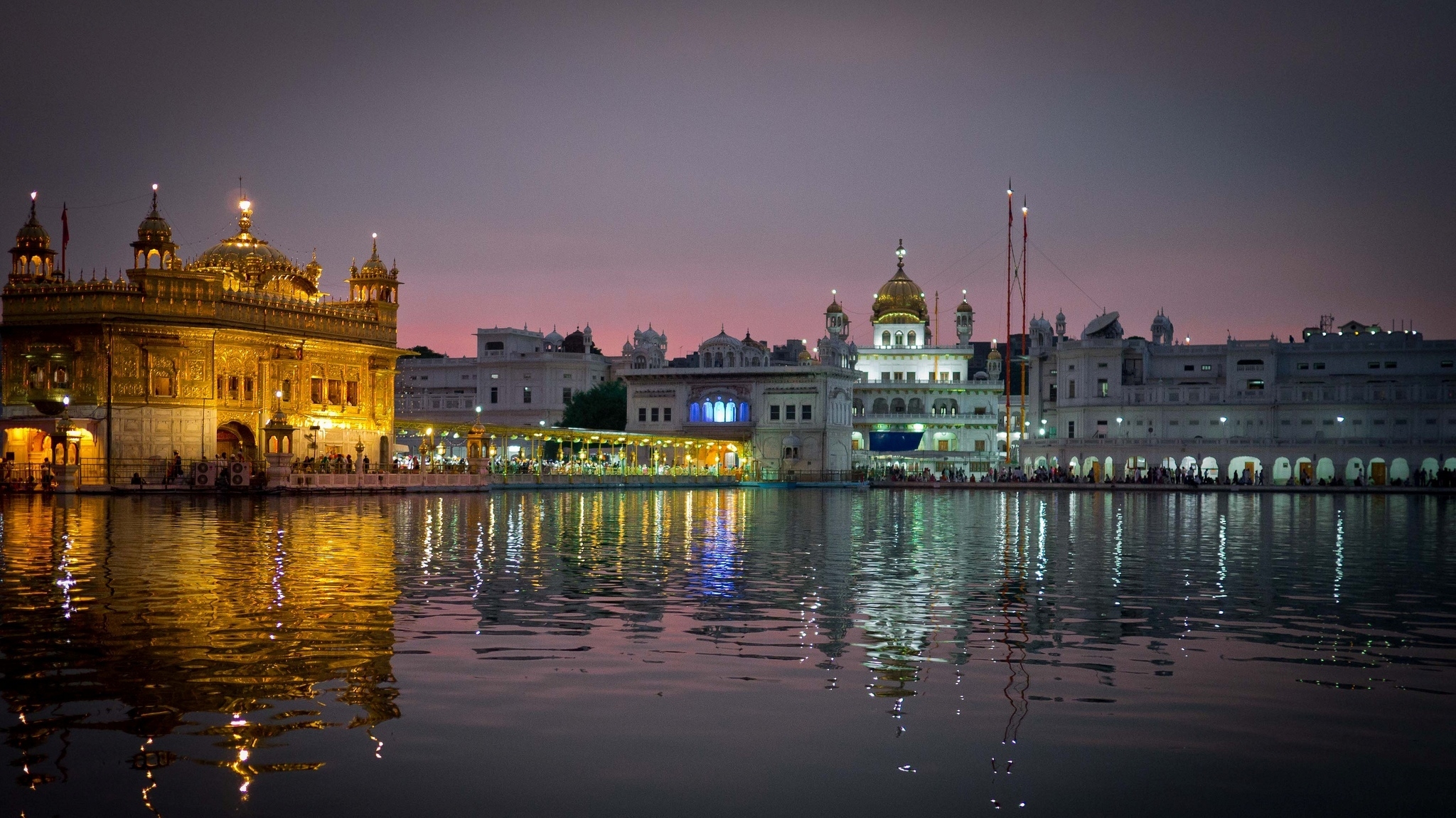 amritsar, india, punjab, city, evening, temple, harmandir sahib, water, reflection