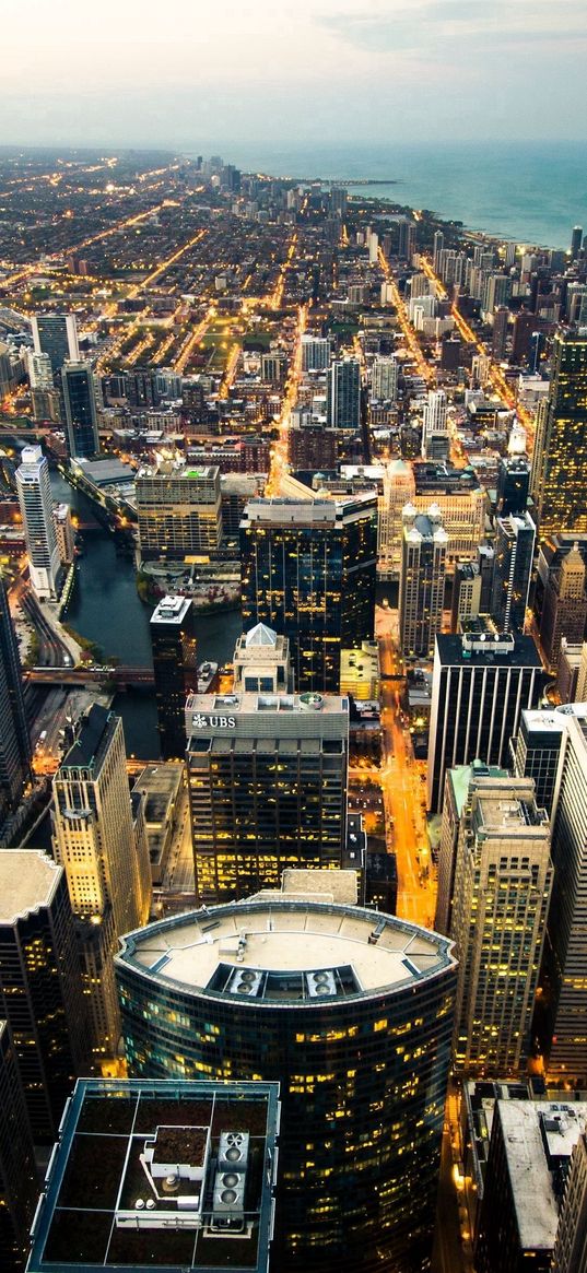 chicago, skyline, city lights, coastline