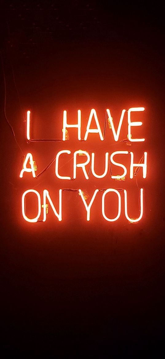 inscription, love, crush, neon, red, black