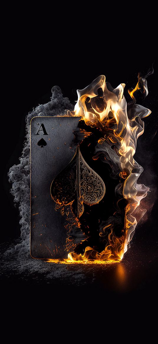 card, fire, smoke, spades, ace, dark