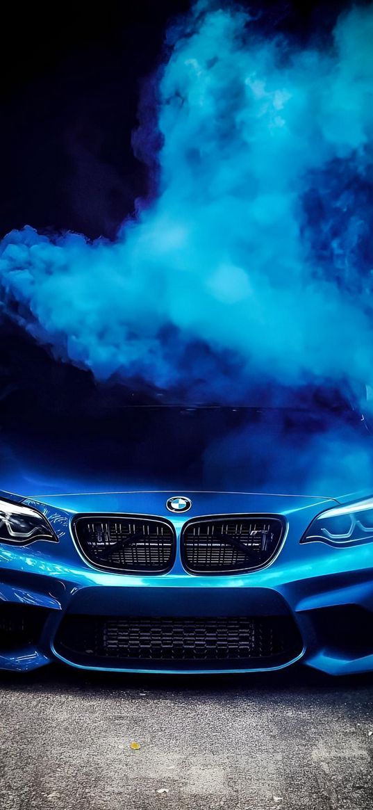 bmw, car, blue, smoke