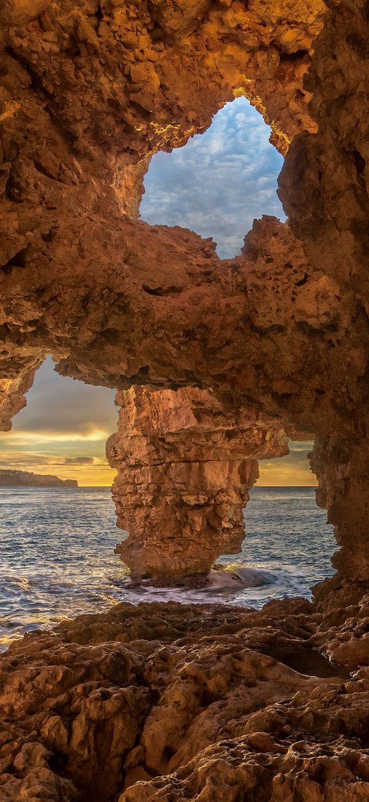 cave, stones, sea, rocks