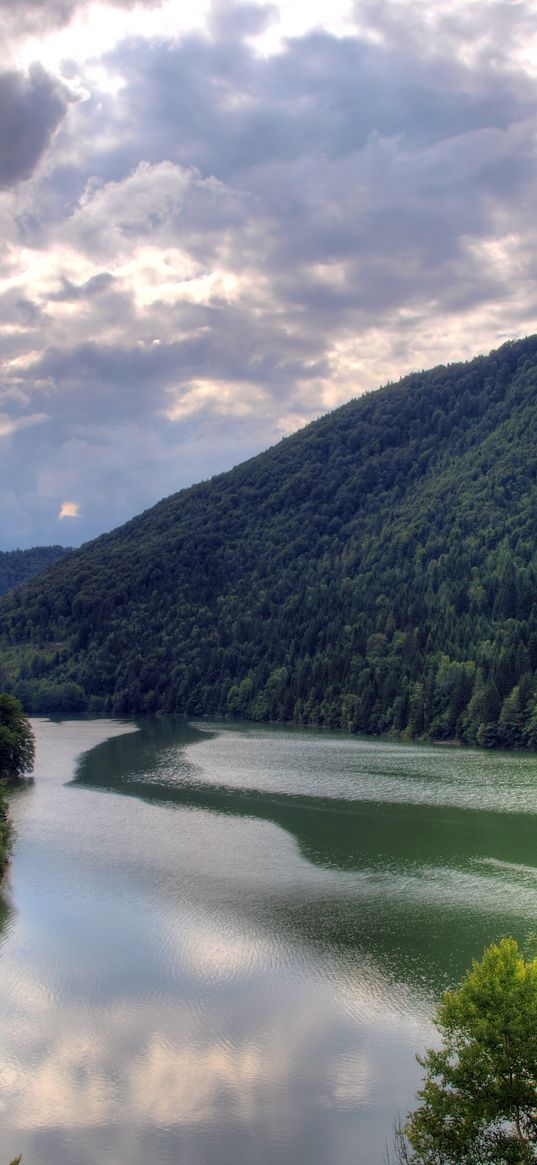 mountain, rivers, clouds, nature