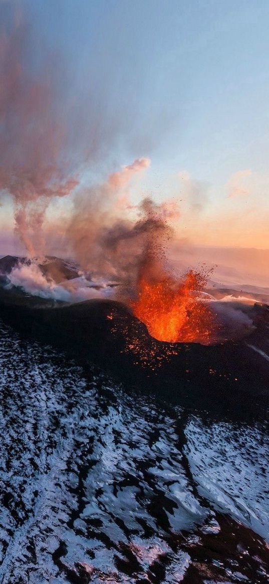 sunset, mountains, volcano