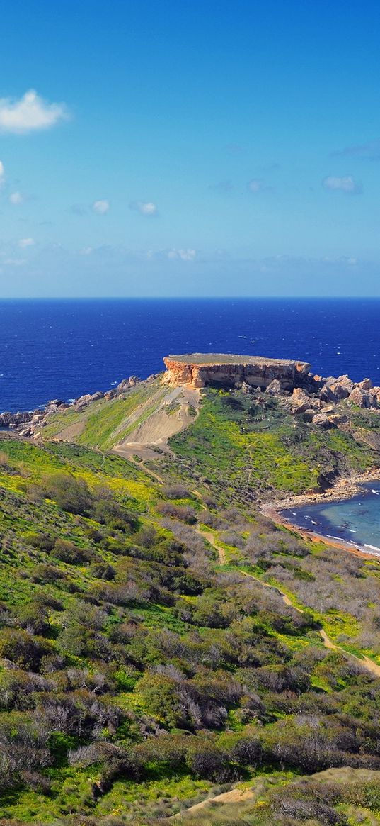 coast, malta, sea sky, ghajn tuffieha, horizon, nature