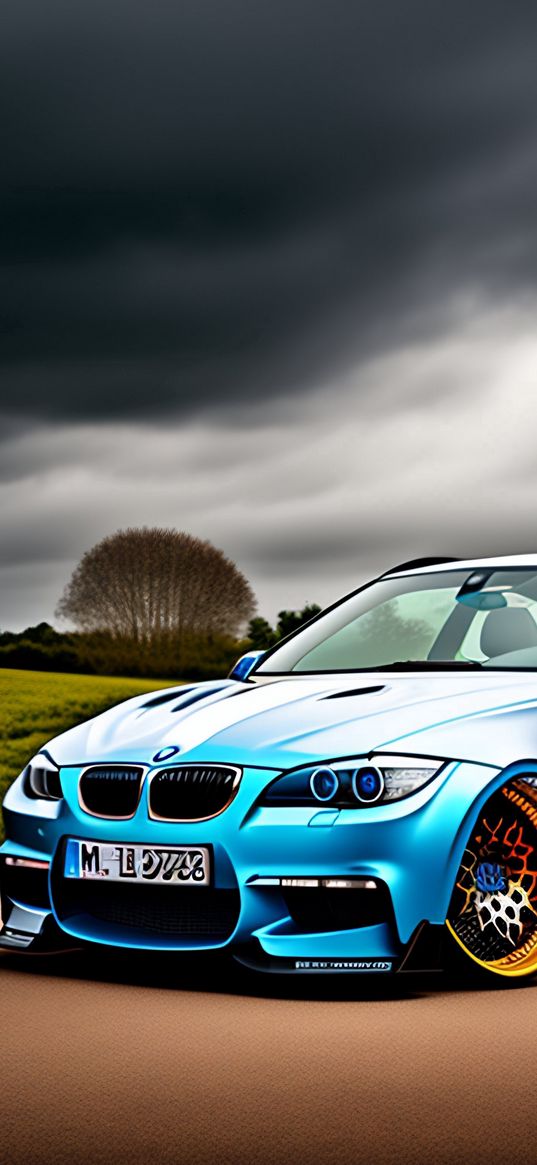 bmw, car, blue, nature, art