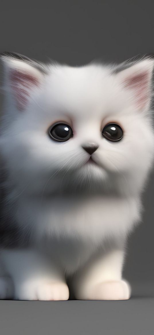 kitten, cat, white, fluffy, art