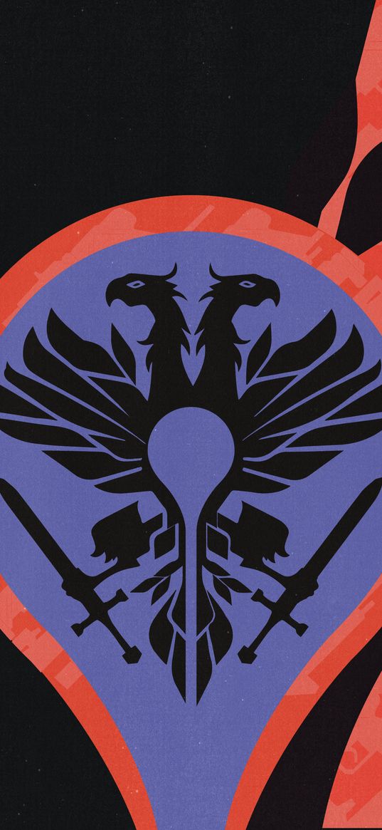 destiny 2, game, emblem, phoenix, swords, black, red, blue, art