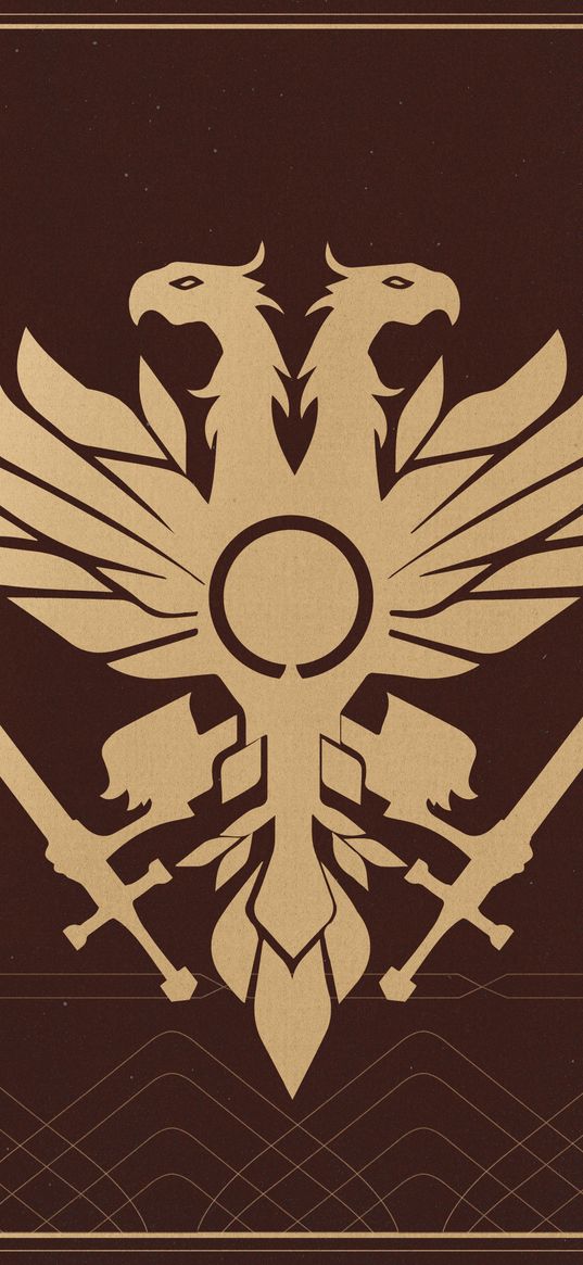 destiny 2, game, emblem, logo, phoenix, swords, yellow, brown background, art