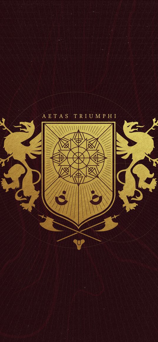 destiny 2, game, emblem, logo, sun, shield, griffins, golden, brown background, art