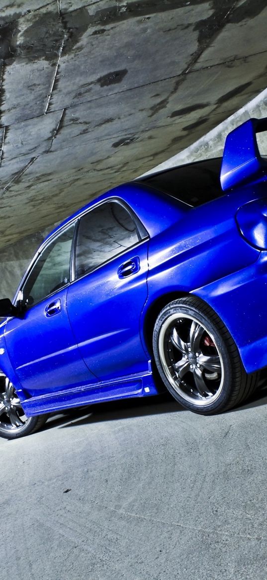 subaru, impreza, wrx, wall, tunnel, car, cars, blue, sporty, sedan