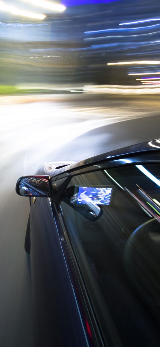 turn, car, motion blur, night