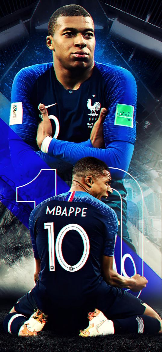 mbappe, footballer, 10, inscription, number, photoshop, blue