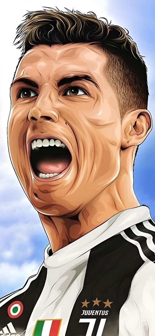 ronaldo, football player, guy, portrait, art, blue sky