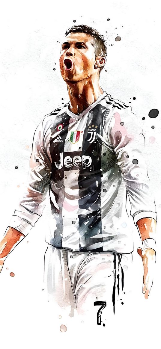 ronaldo, football player, form, paint, drawing, white, black