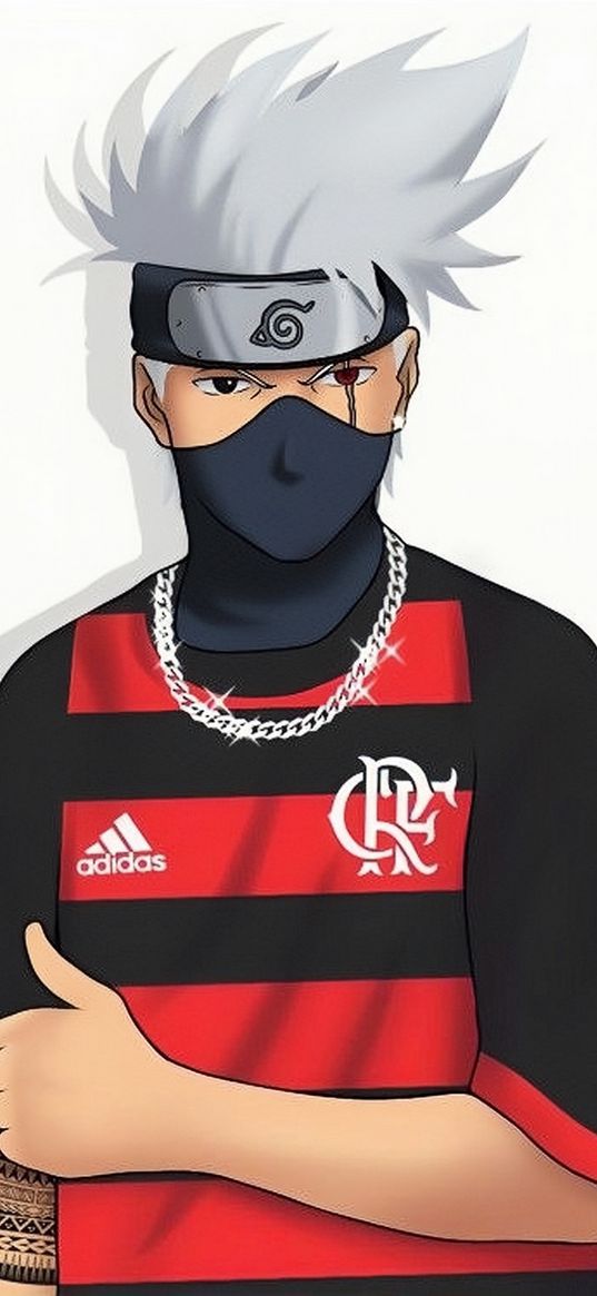 kakashi hatake, naruto, anime, art, sports style, flamengo, football, tattoo