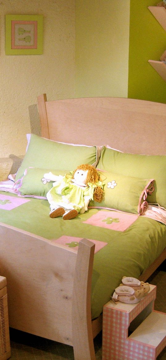 children, room, bedroom, bed, dolls, interior, tables, lamps