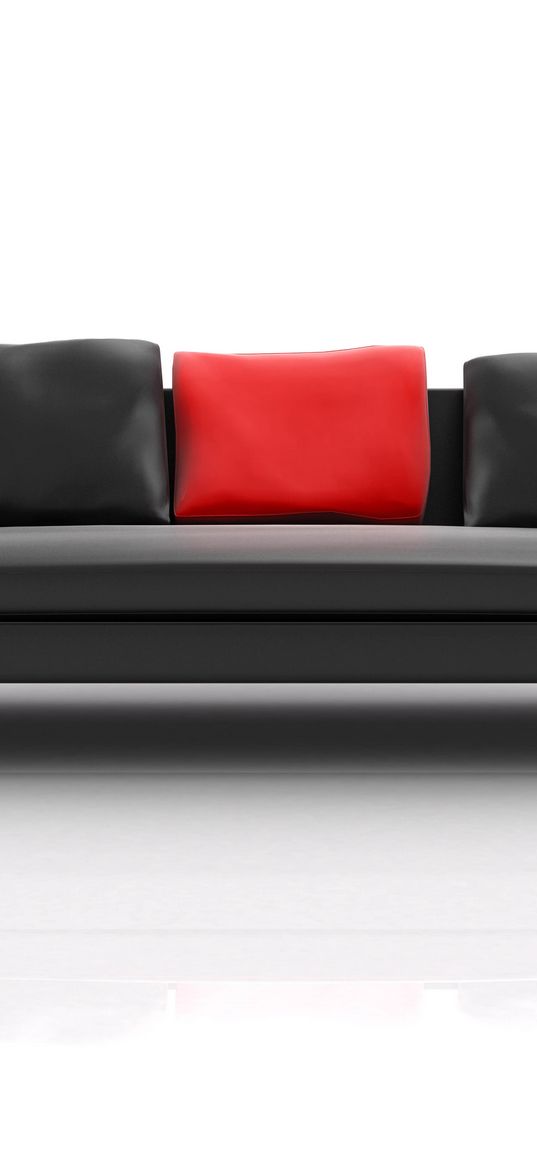 sofa, pillows, leather, white background, graphics