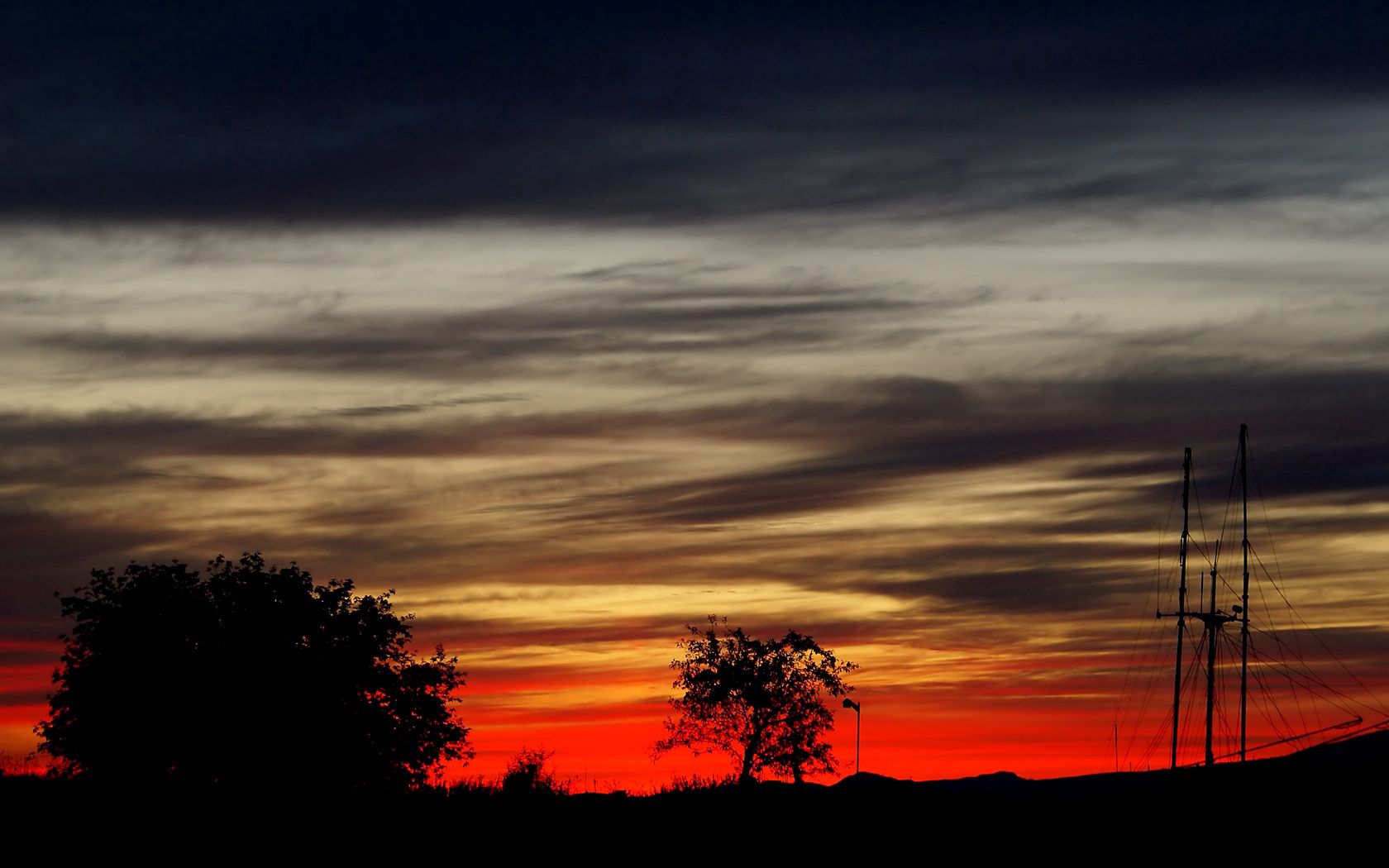 evening, sky, decline, outlines, black, grey, orange