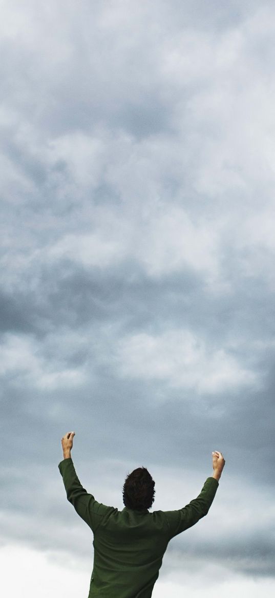 sky, clouds, lightning, man, hands