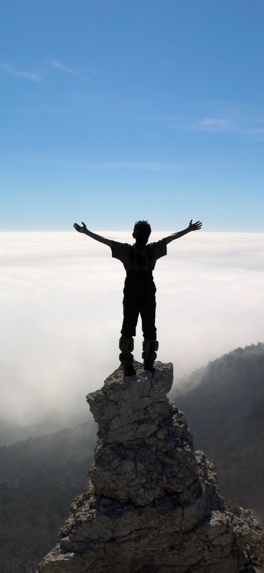 silhouette, people, rocks, sky, top