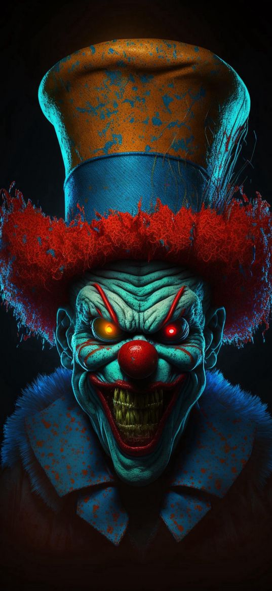 clown, smile, fangs, hat, makeup, evil, dark, scary