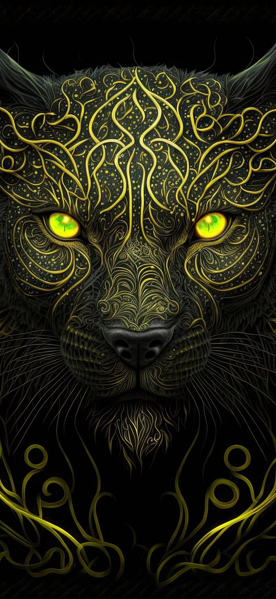 panther, big cat, decoration, gold, bright eyes, art