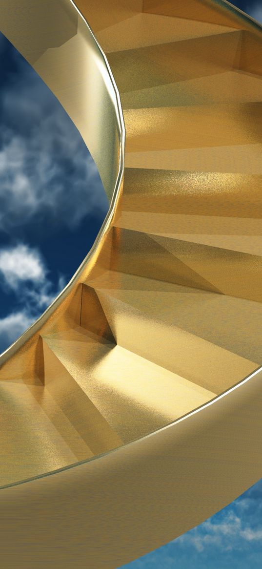 stairs, spiral, gold, sky