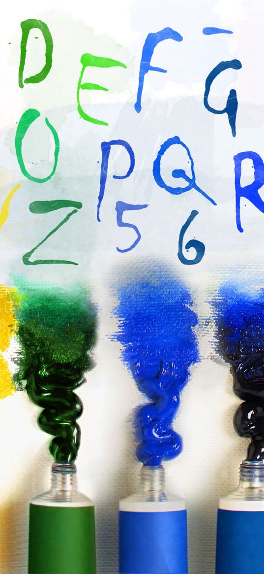 tubes, paint, letter, english, rainbow