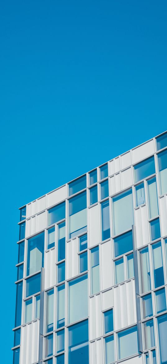 building, windows, facade, blue, white