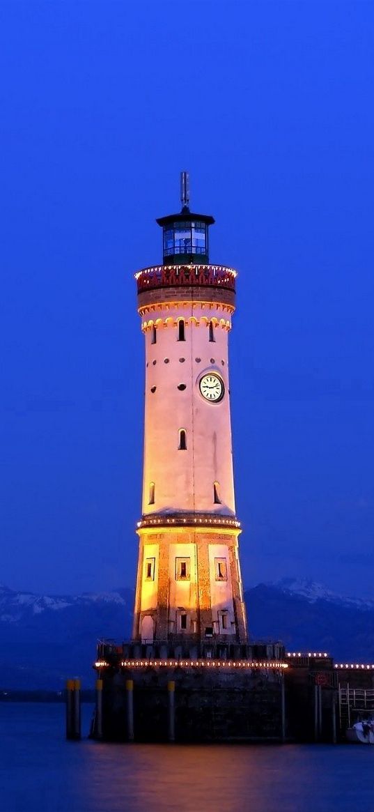 city, lighthouse, water, light, sky, blue