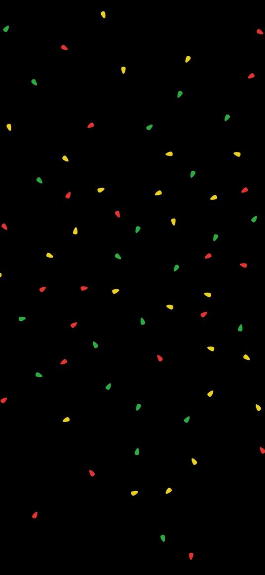 garland, light bulbs, yellow, green, red, black background, holiday