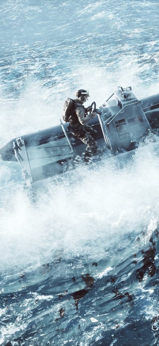 soldier, special forces, boat, sea, spray, game, art