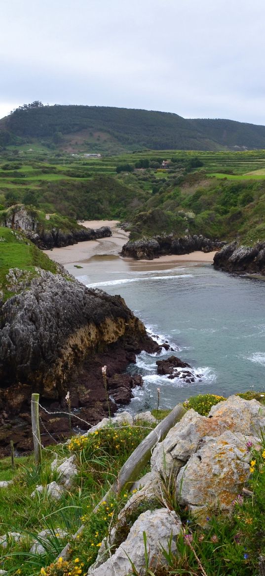 spain, cantabria, nature, mountain, houses, water