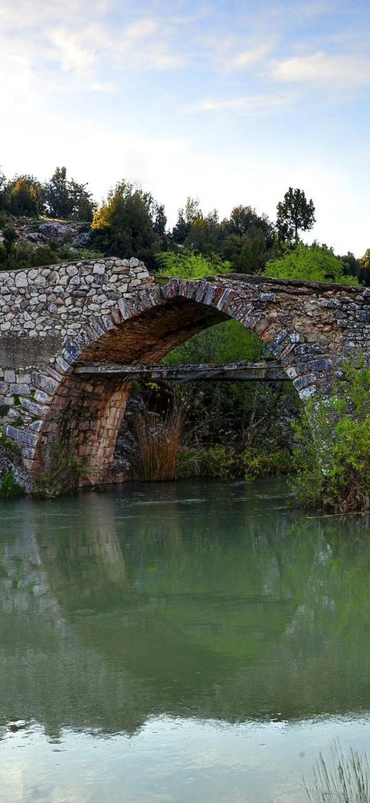 river, stone bridge, landscape