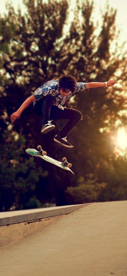 trees, skateboard, boy, skate, street