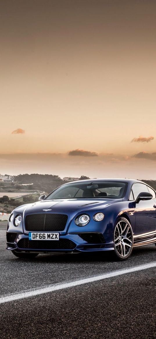 bentley, car, road, sky, clouds