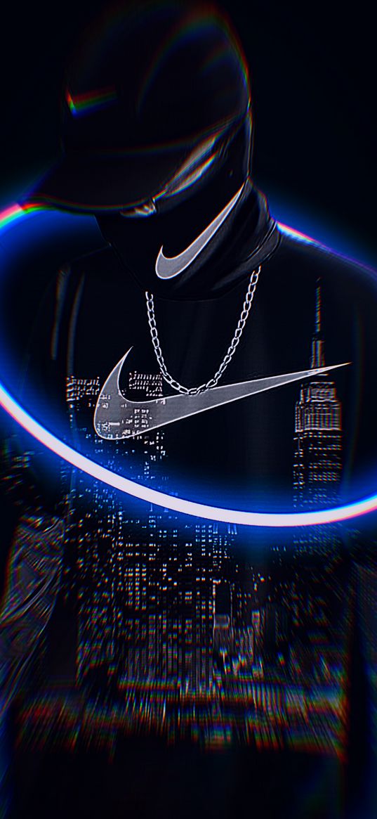 guy, cap, nike, sports style, circle, neon, city, art