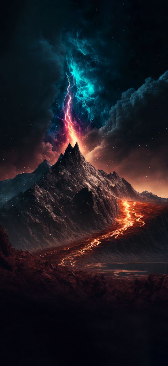 volcano, eruption, lava, art