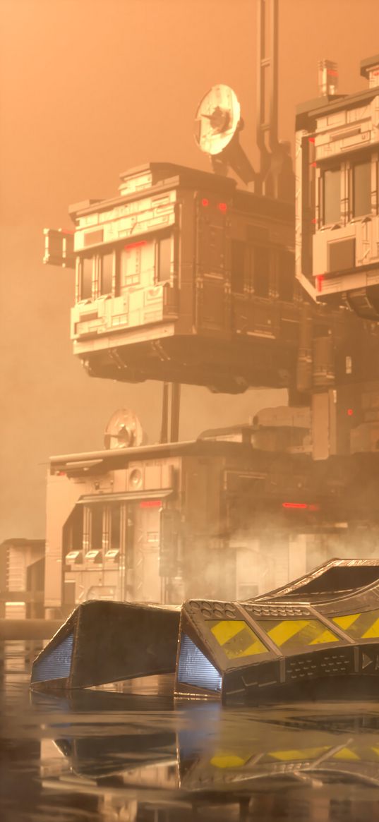 flying saucer, base, sci-fi, art, future