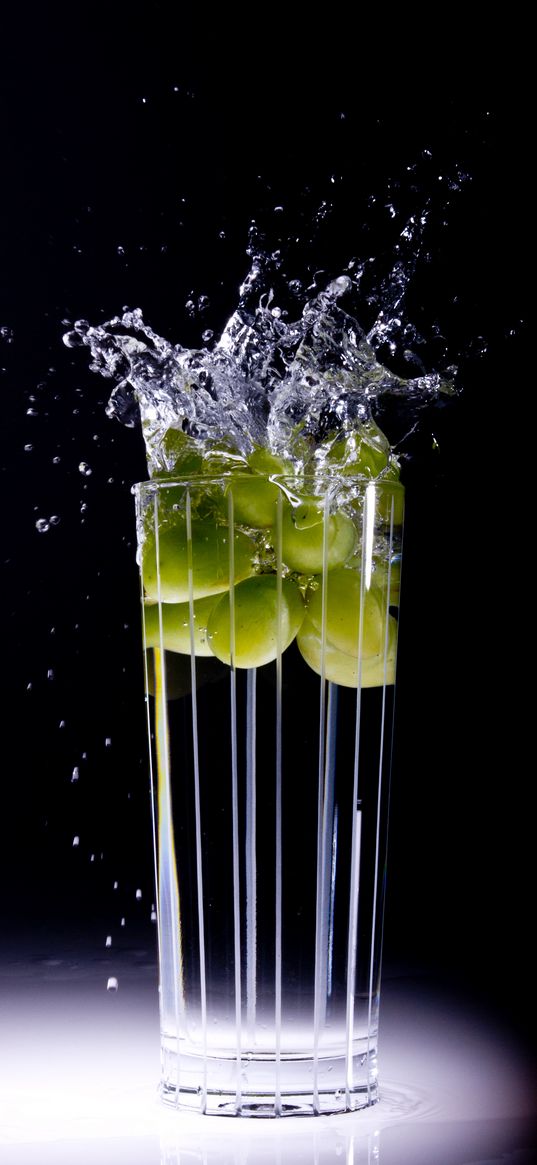 glass, grapes, splashes, water