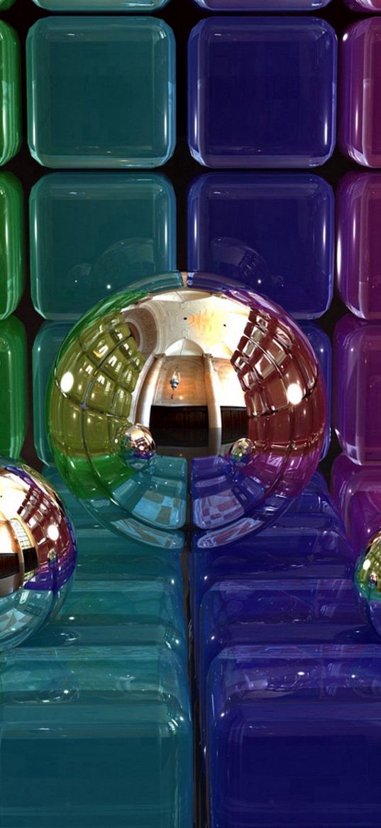 digital art, 3d, balls, cubes