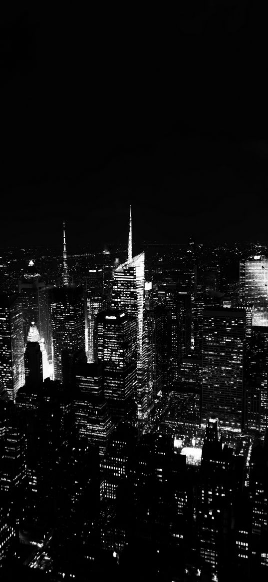 night city, skyscrapers, buildings, aerial view, new york, black and white