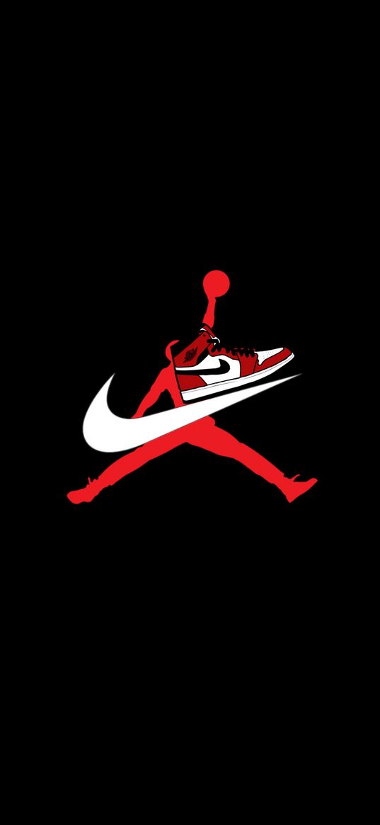 nike, jordan, logo, sneakers, black background, art